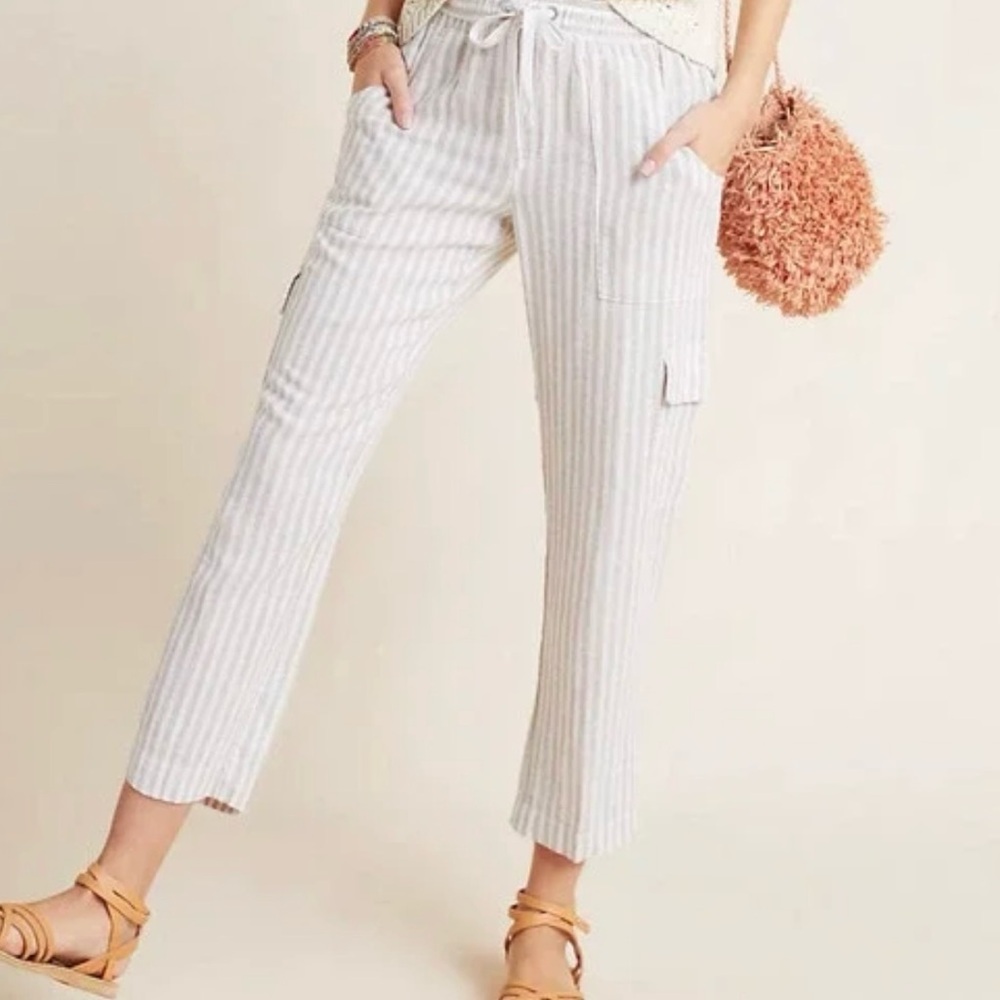ANTHROPOLOGIE x SANCTUARY Sanctuary Discoverer Linen Cargo Pants Natural